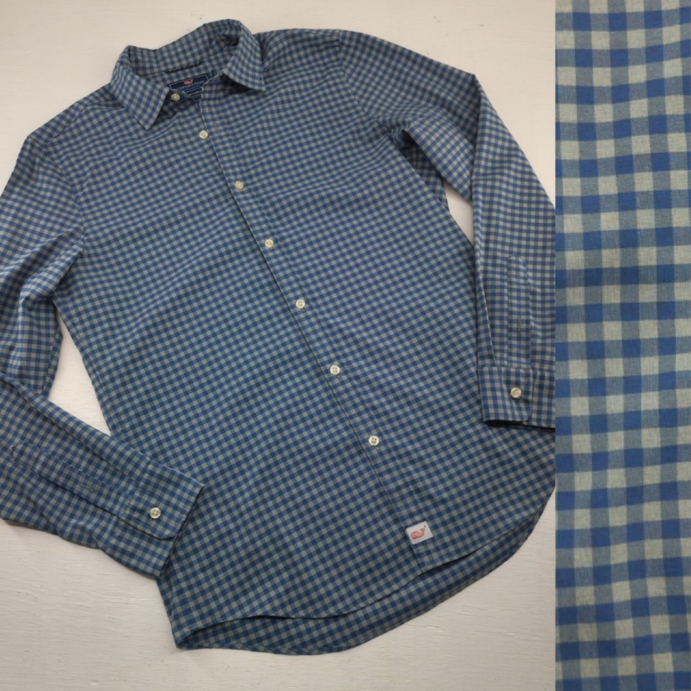 Vineyard Vines Mens Medium | Blue Gingham Slim Fit Cooper Button Down Shirt‎